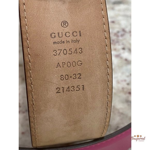 Authentic Gucci Hot Pink Calfskin Leather Gold Interlocking G Buckle Belt 80/32 - Picture 8 of 13
